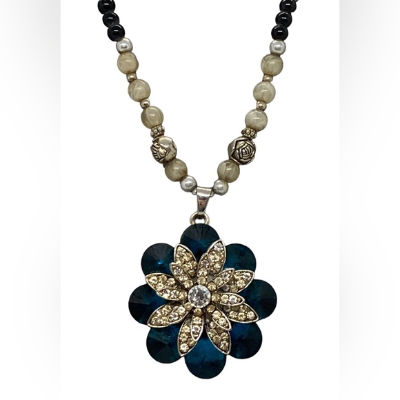 VTG 1980's Fashion 28” Asstd. Beads Necklace Floral Rhinestone Turquoise Pendant - Picture 6 of 16